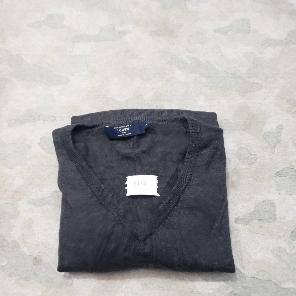 J. Crew Sweater Mens Large Gray Pullover V-Neck Merino Wool Preppy